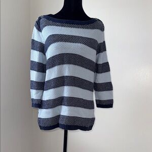 Croft & Barrow Blue Striped Cotton Boat Neck Knit Sweater | Women’s M